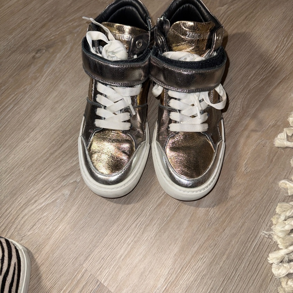Zadig & Voltaire Metallic High-Top Sneakers in Shimmery Bronze